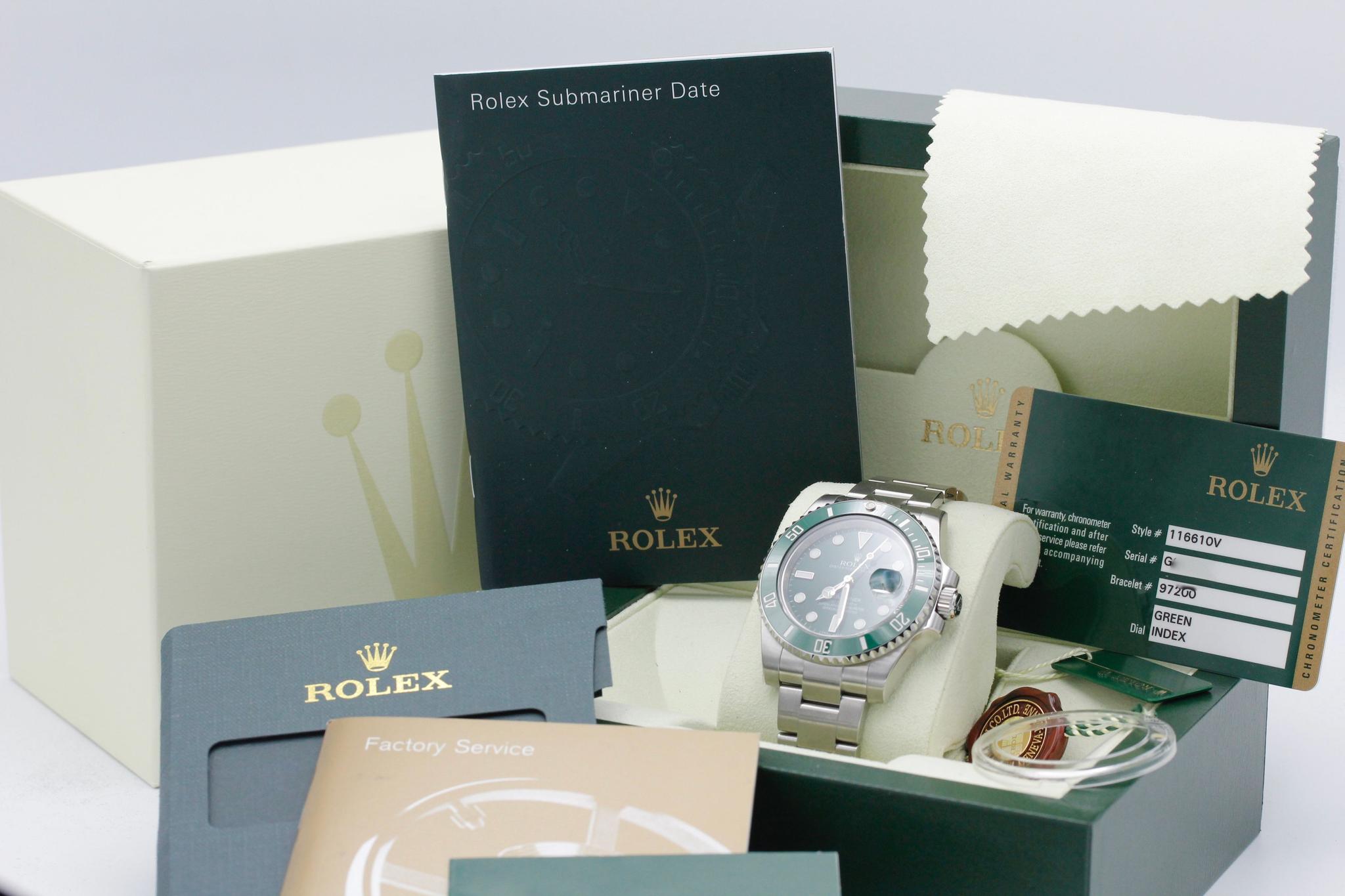 Rolex Submariner Hulk 116610LV Rubber B and Rolex Oyster Band Box and Papers