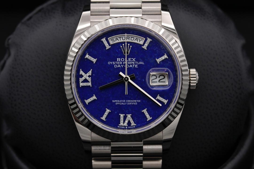 Rolex Day Date 36 "Lapis Blue Roman Diamond " 128239-0017