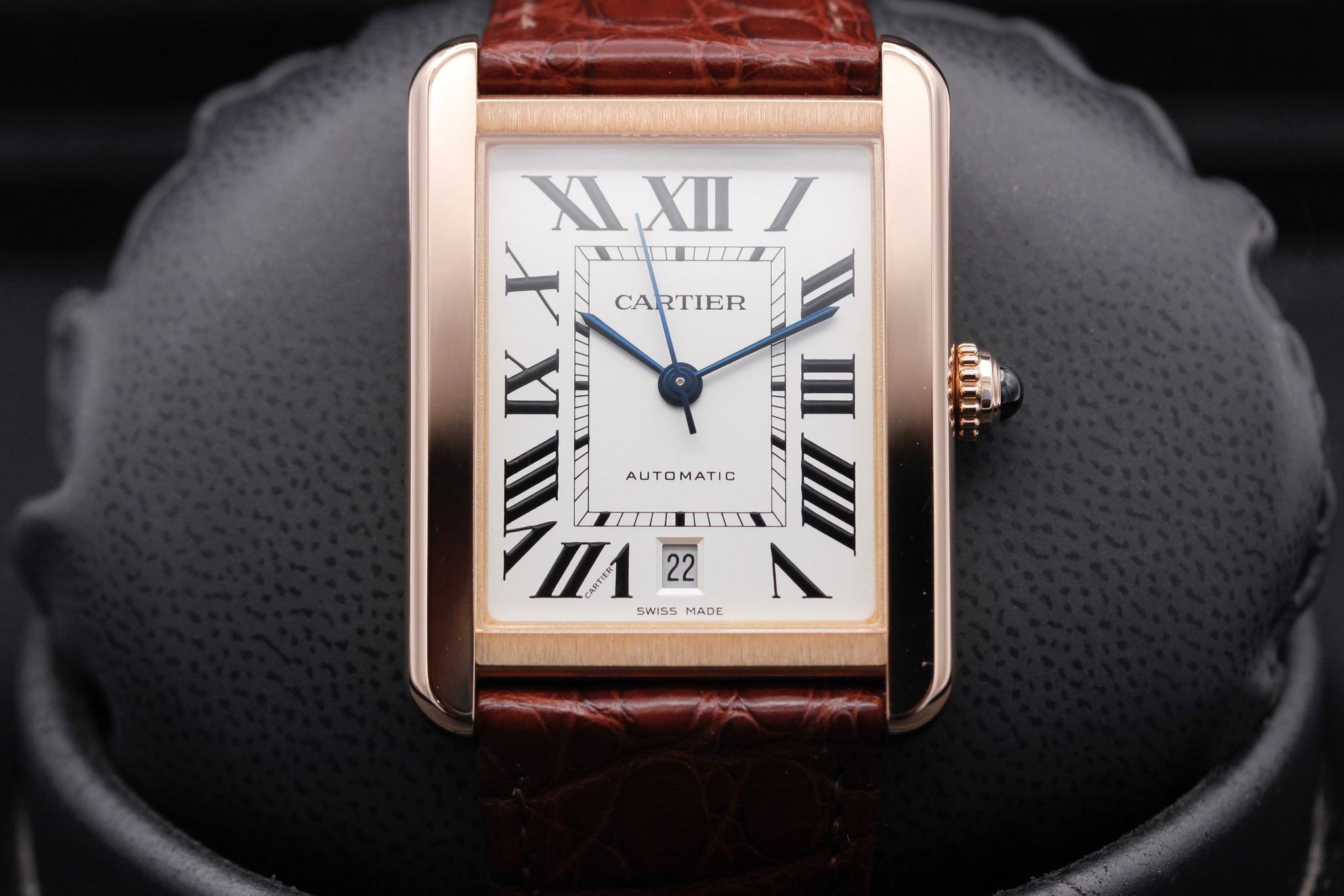 Cartier Tank Solo XL Rose Gold Silver Dial Mens Watch W5200026